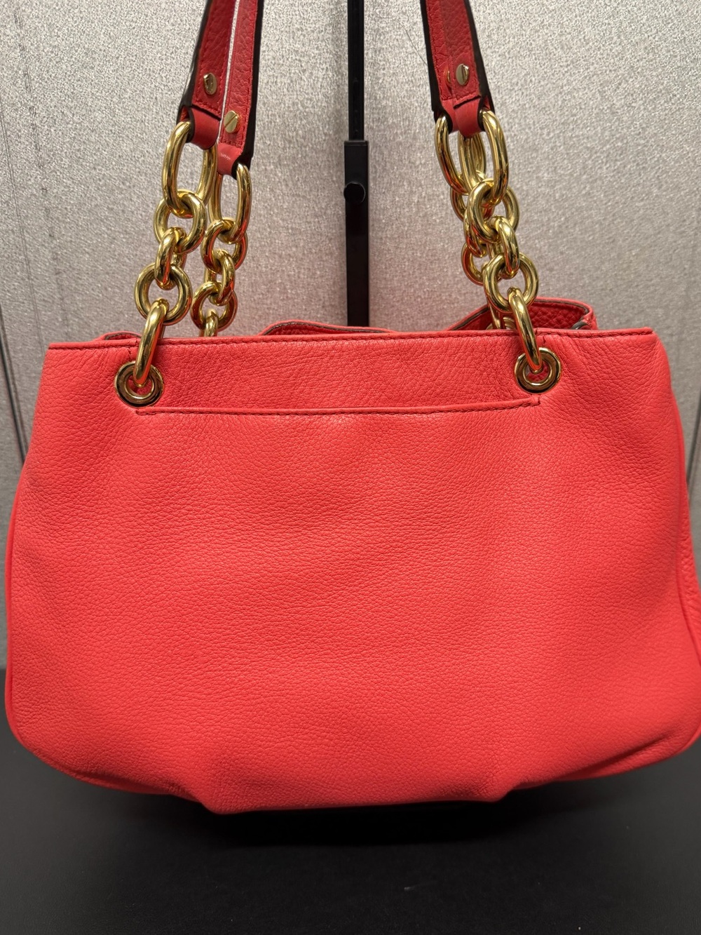 Michael Kors Salmon Pink Leather Chain Tote MK Logo Bag - Picture 2 of 10